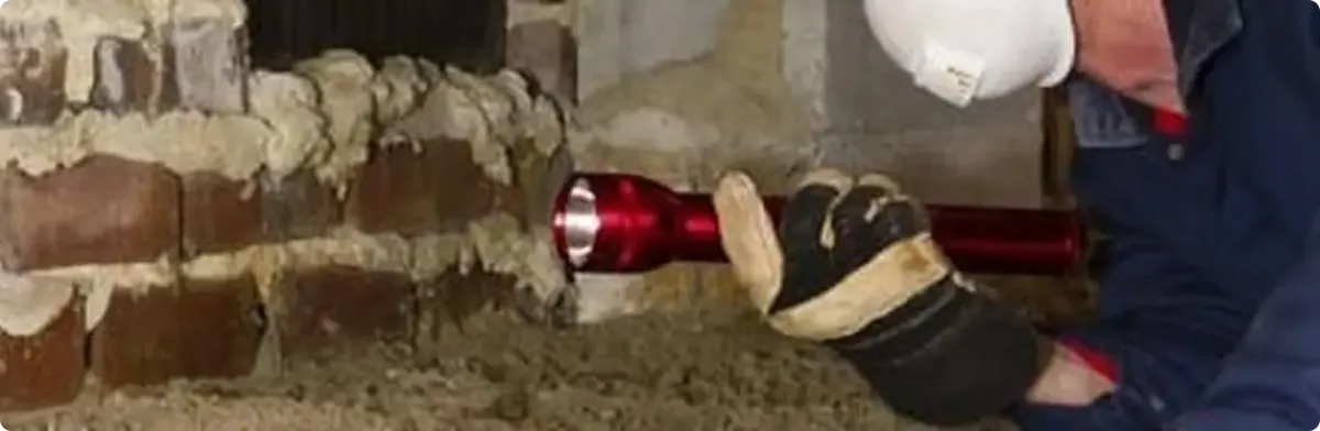 Pest control technician inspecting a crawl space for ant activity in Raisin City, CA