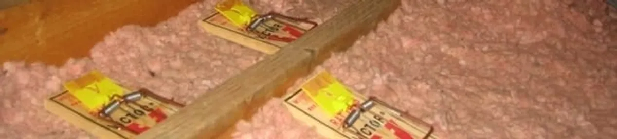Mouse traps placed in an attic for rodent control in Fresno, CA